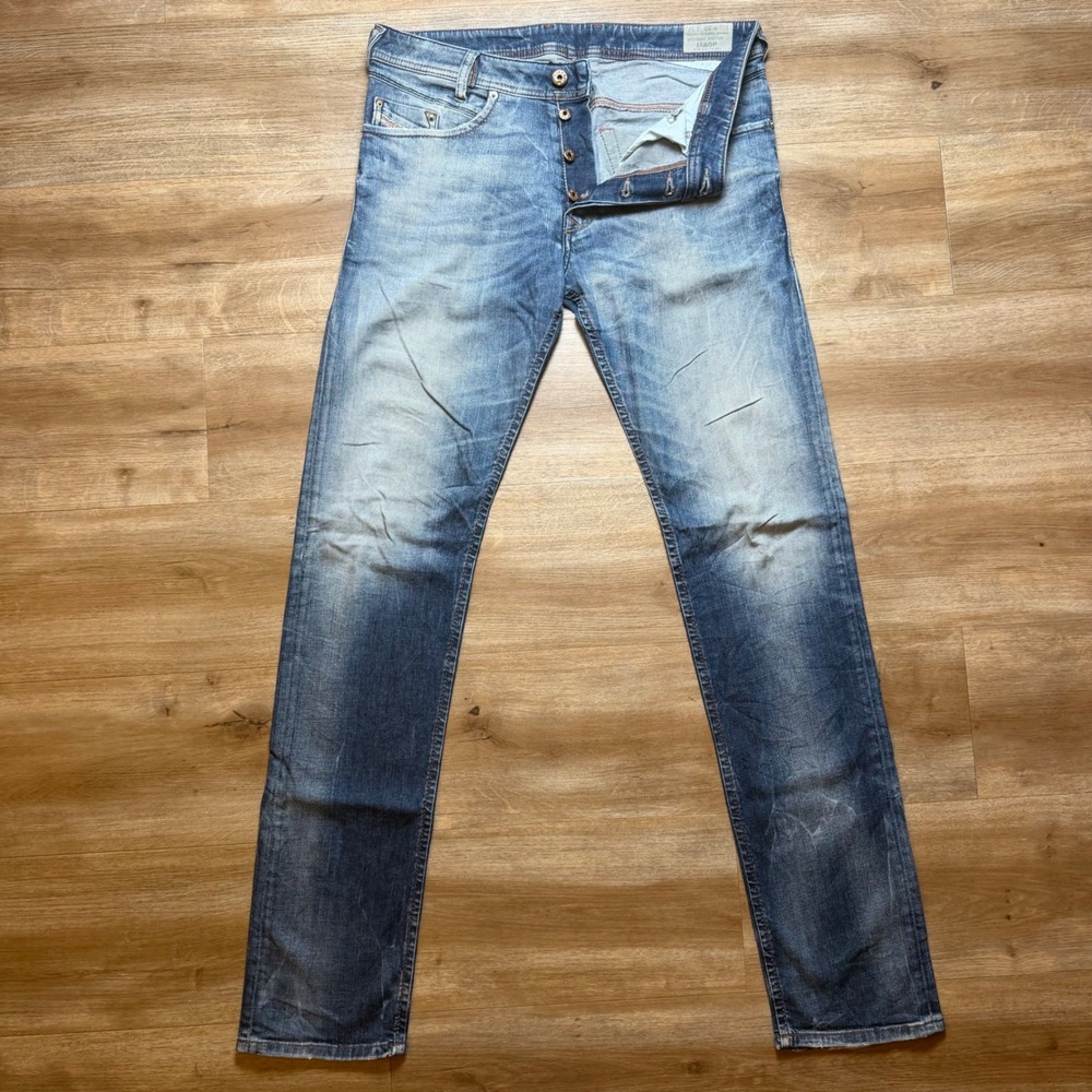 Diesel Iakop Jeans Mens 30x34 Blue Regular Slim Tapered Stretch Faded Wash 0827I